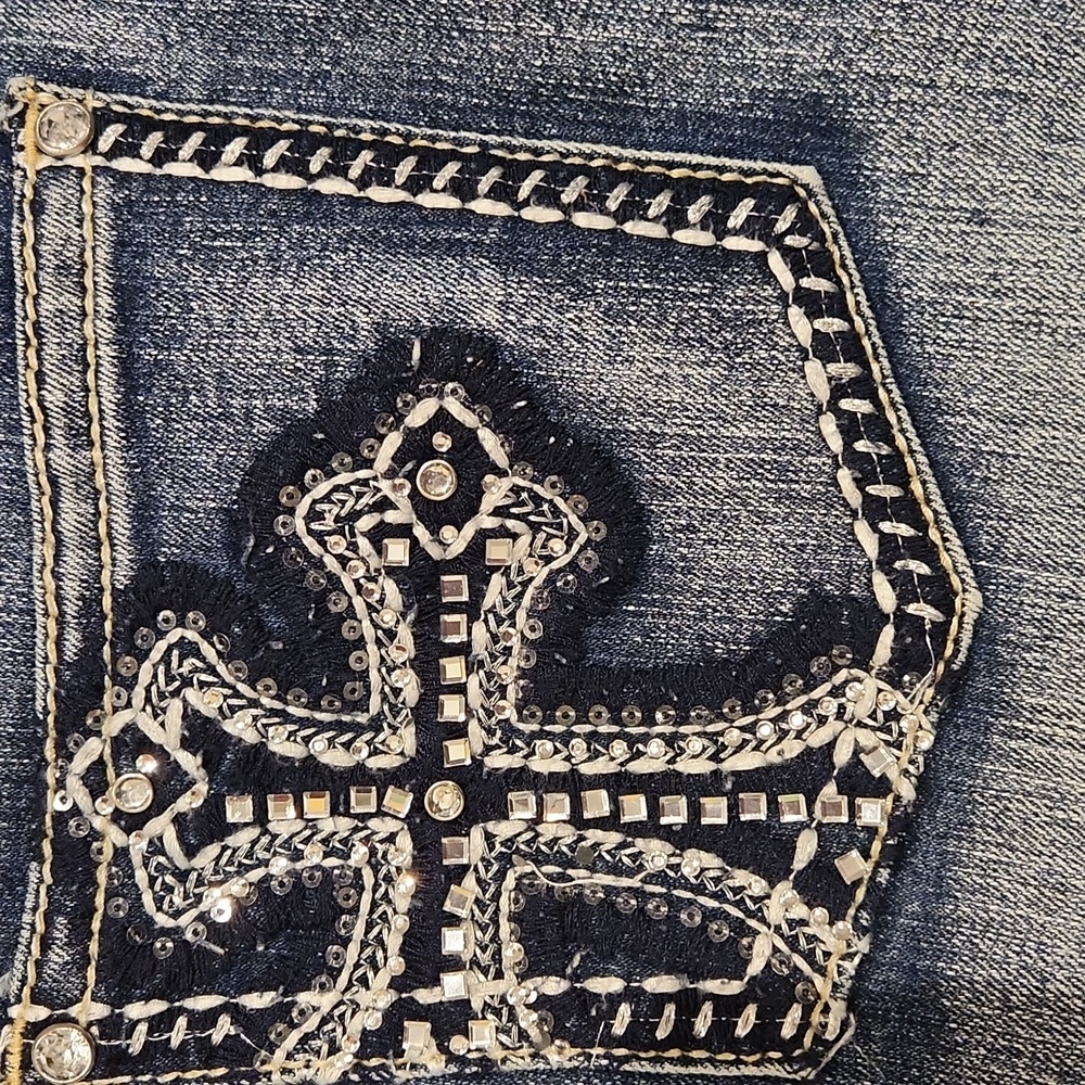 Stylish Blue Women's Jeans with Embellished Pockets 14P. Y2K STYLE - Picture 2 of 10